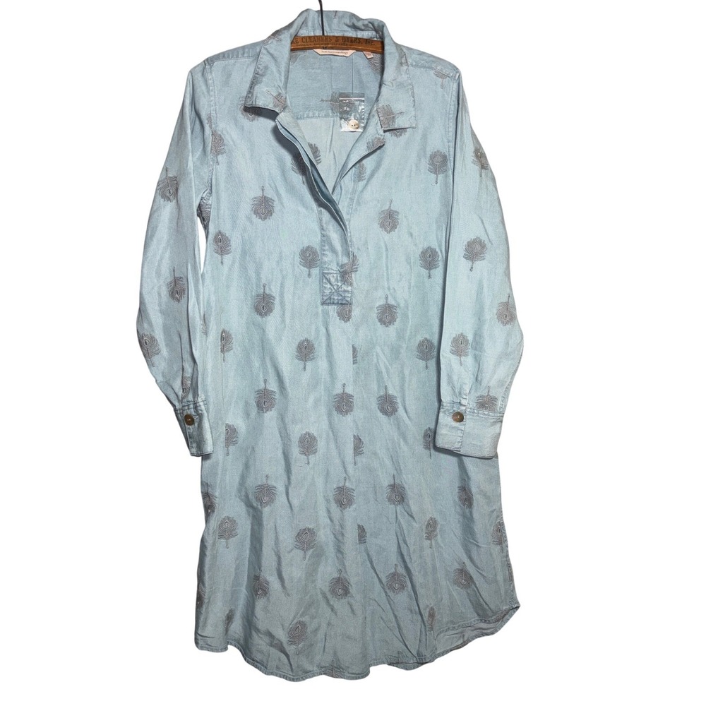 Soft Surroundings M Peacock Feather Embroidered Tencel Tunic Top Boho Career